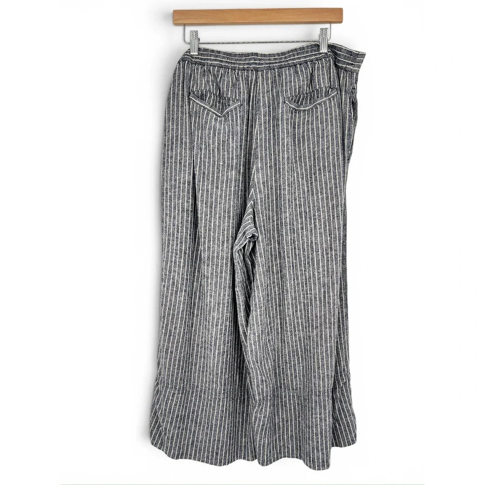 Banana Republic Linen Blend High Rise Black Stripe Wide Leg Pants 851726-09 L